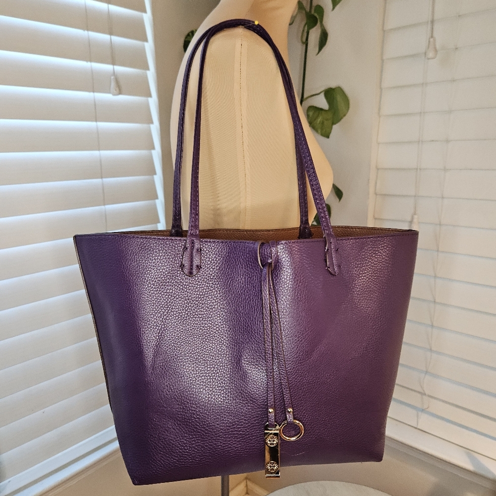 Purple Brown Reversable Vegan Leather Tote Bag